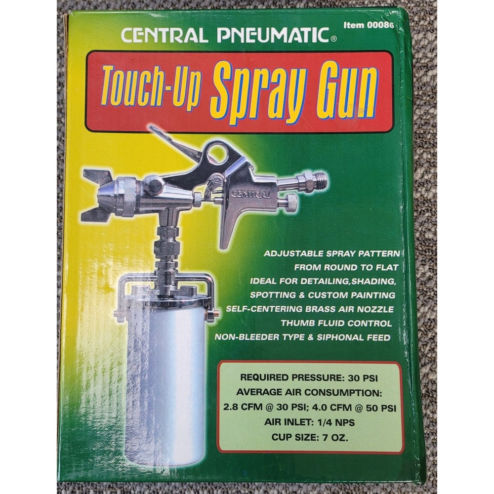 Central Pneumatic Touch-Up Spray Gun 00086‎ Silver New Air Paint Tool 7oz Cup